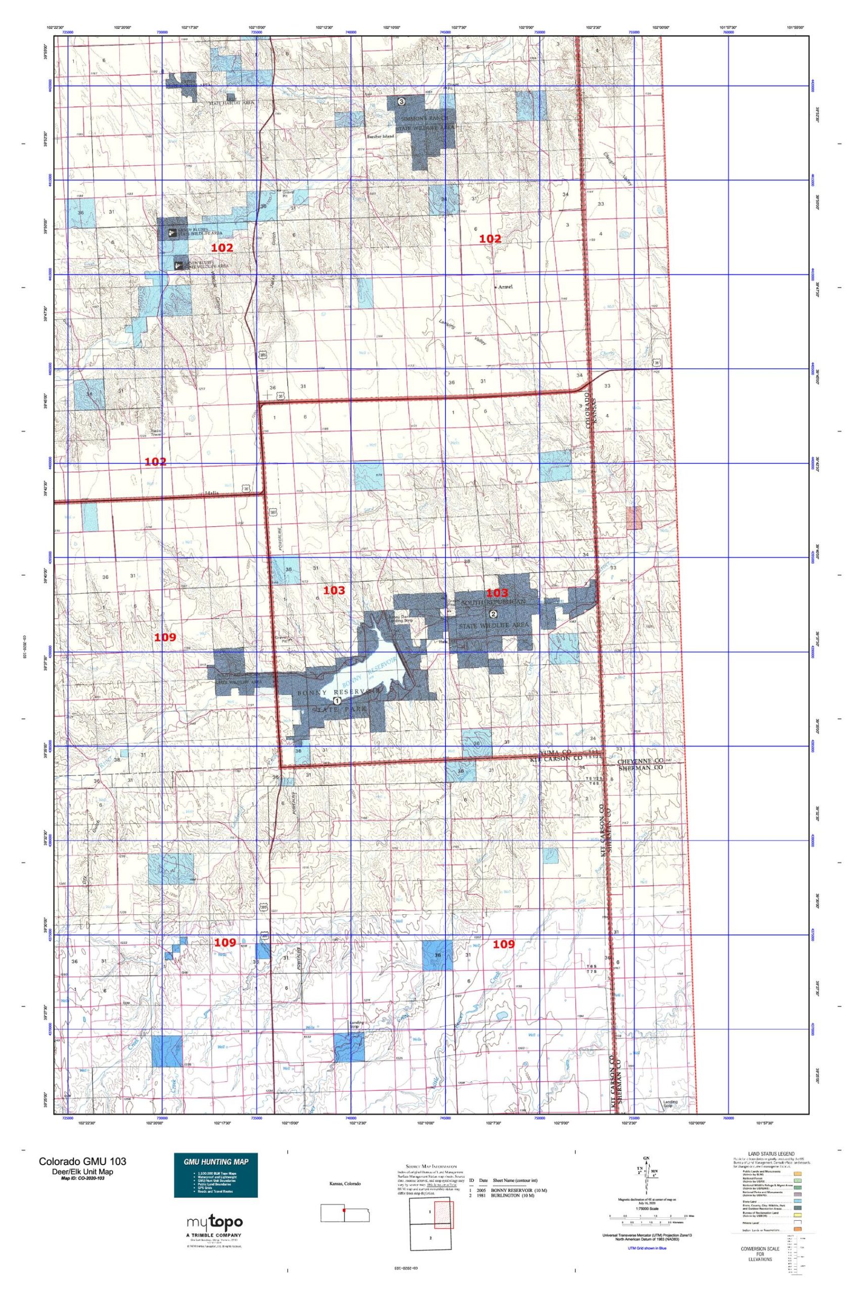 Colorado Unit 103 Topo Map | Colorado Hunting Unit Maps For Sale