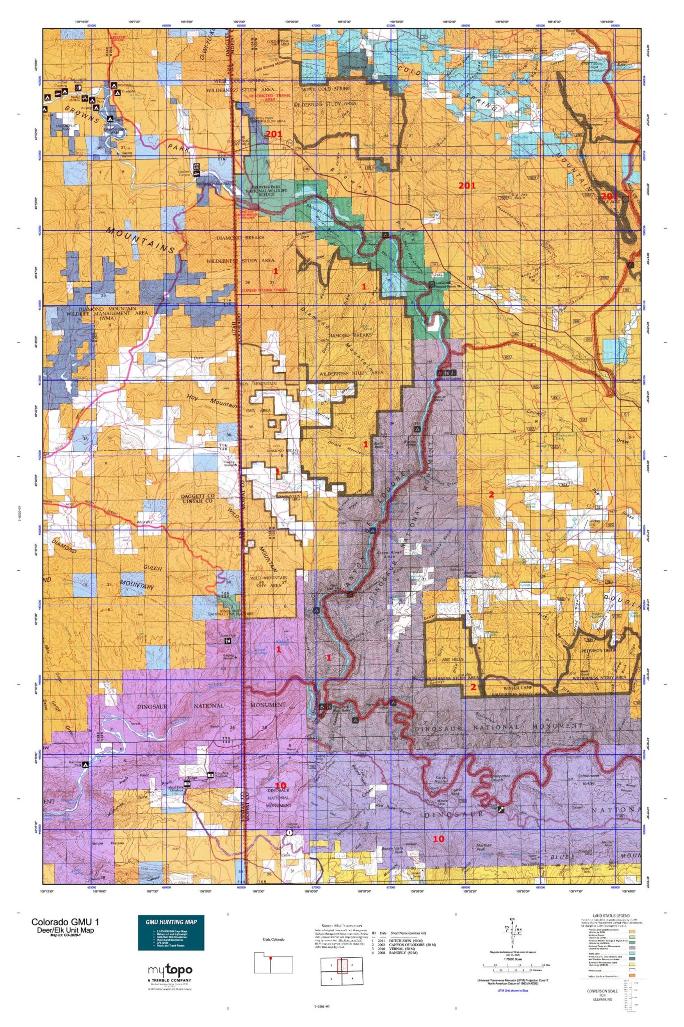 Colorado Unit 1 Topo Map | Colorado Hunting Unit Maps For Sale