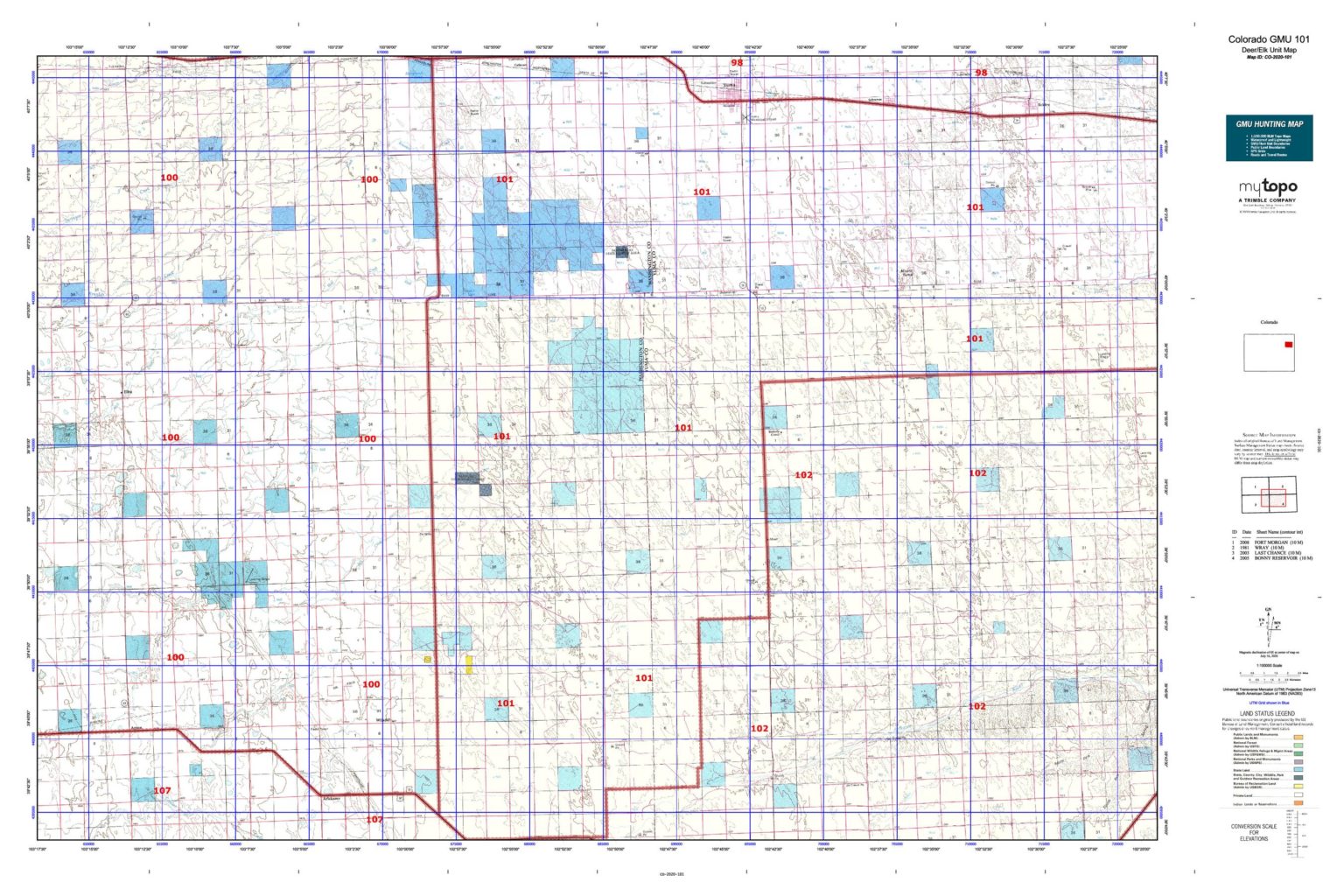 Colorado Unit 101 Topo Map | Colorado Hunting Unit Maps For Sale