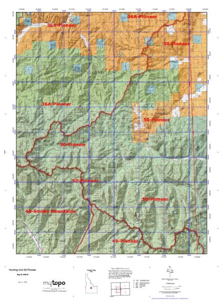 Idaho Hunting Unit 50 Pioneer Topo Maps - HuntersDomain